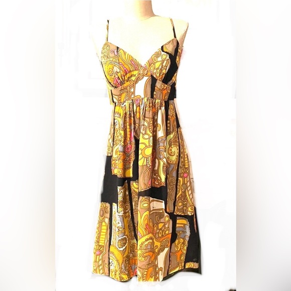 Trina Turk Dresses & Skirts - 💎Vintage  Trina Turk Orange Yellow Sundress Sleeveless Spaghetti Strap